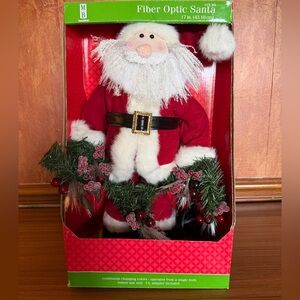Merry Brite 17" Fiber Optic Santa Claus w/ Garland Lights Color Change VTG Y2K